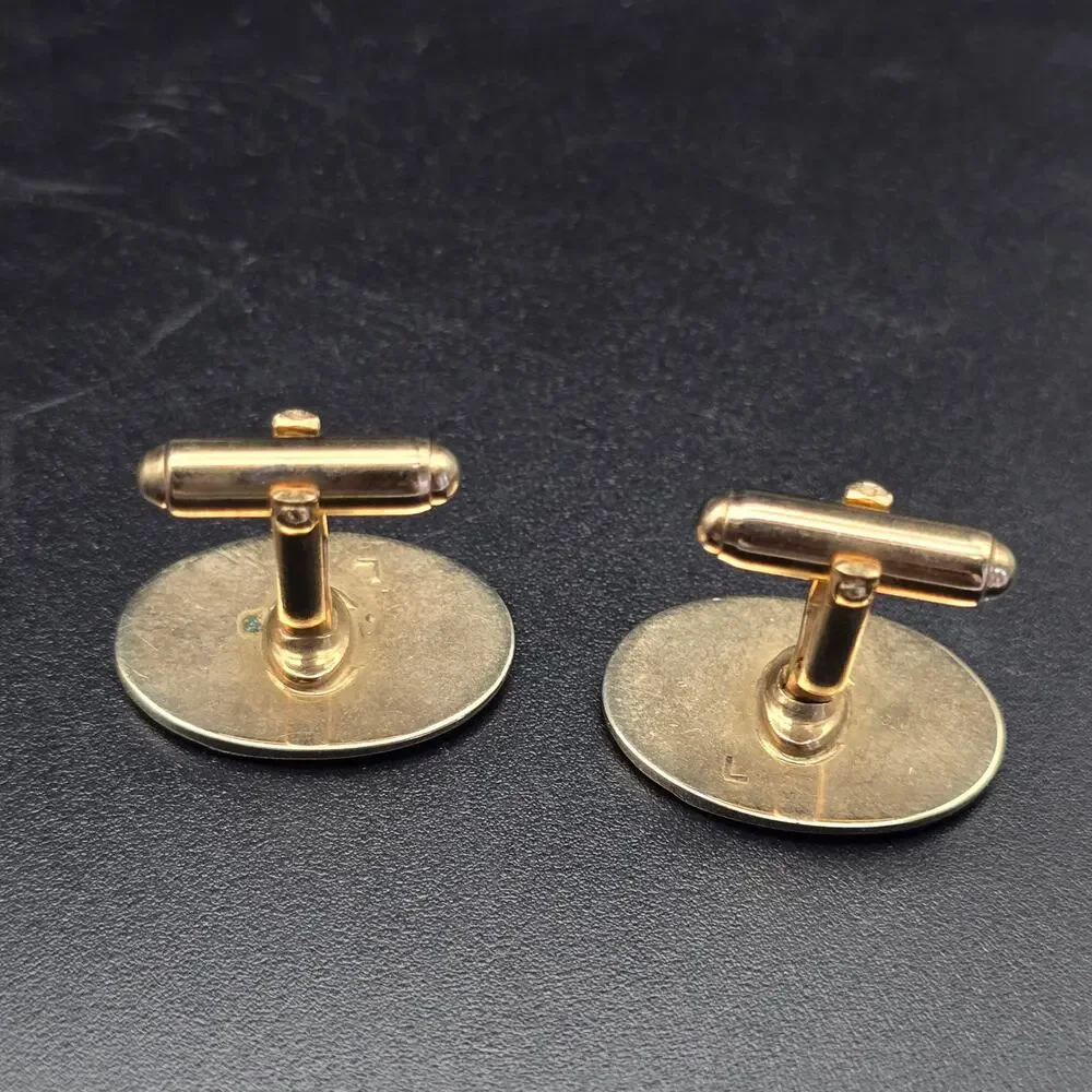 Gold Tone Oval Cuff Links Men's Vintage Accessory